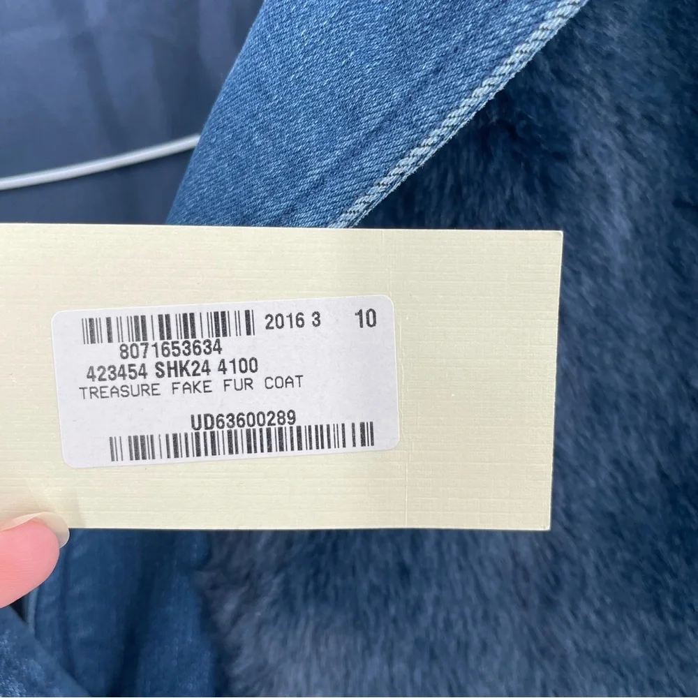Stella McCartney Kids NWT Treasure Faux Fur Hooded Blue Denim Button Front Coat